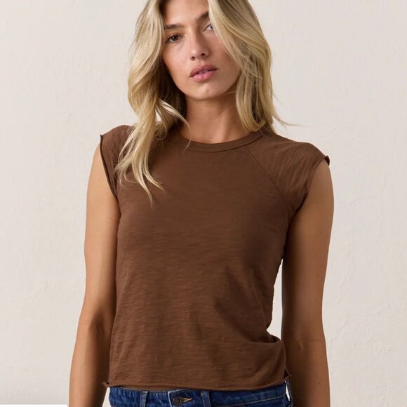 NSF chocolate brown Chloe fitted muscle T/L/no flaws/made in USA - Picture 1 of 5